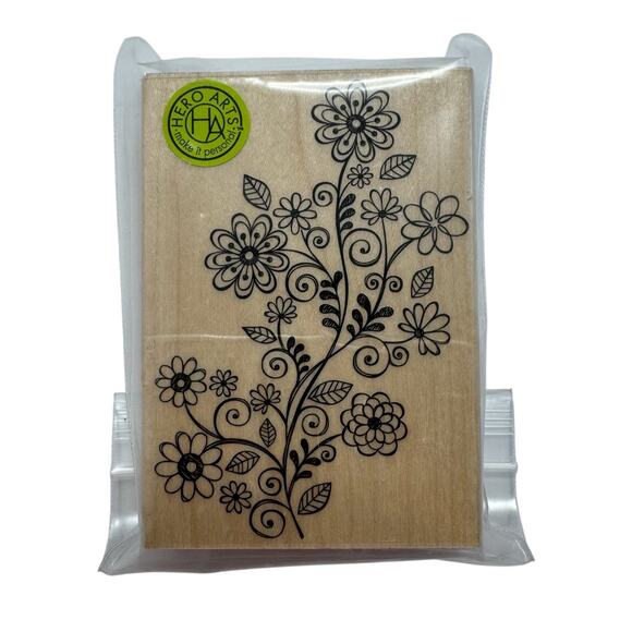 HERO ARTS *NEW* Vining Flowers Rubber Stamp Wood Mount 2012 #K5486 Made in USA - Picture 1 of 5